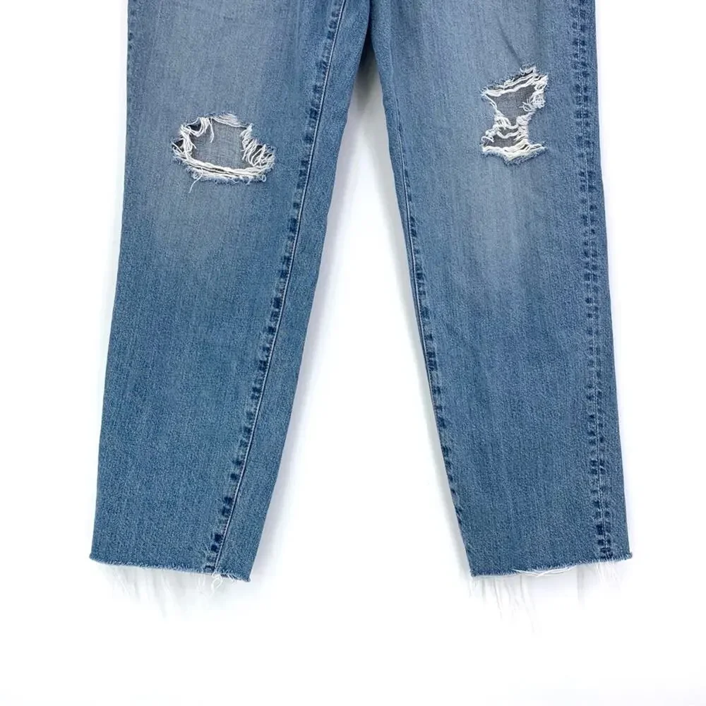 UNIQLO Peg Top High Rise Damaged Jeans Blue Denim 29